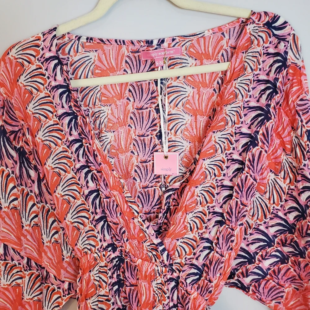 Simply Southern Scallop Shell Kimono Beach Cover-up Size S/M NWT